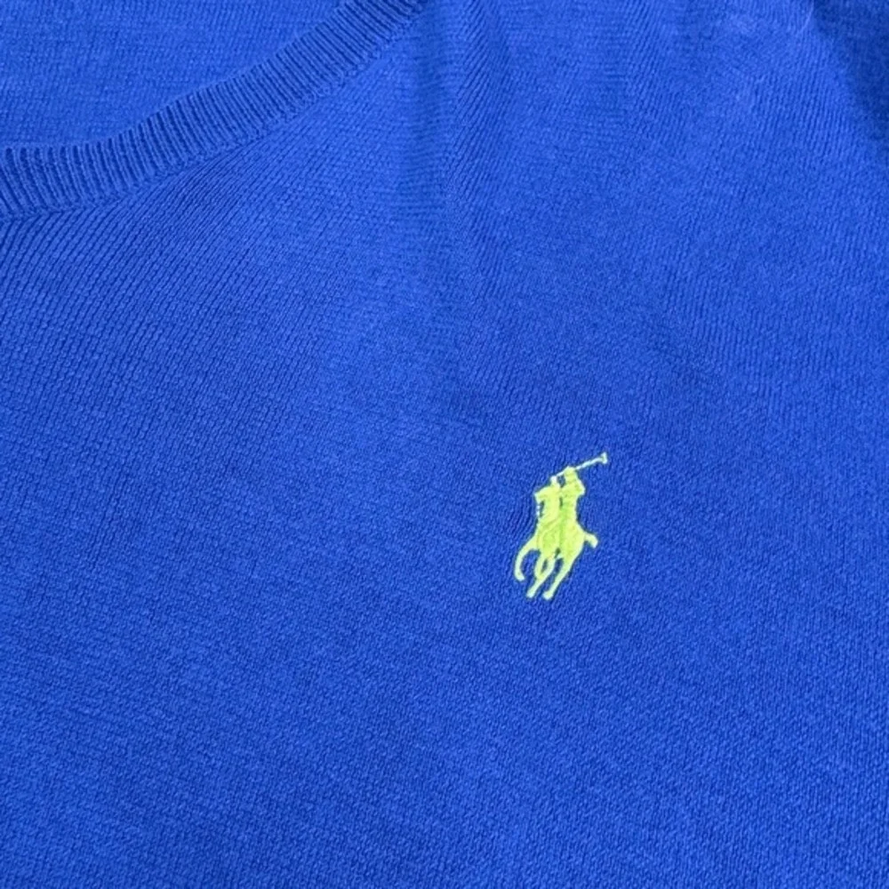 Polo‎ Ralph Lauren Cobalt Blue Sweater Mens XL Cotton Preppy Coastal Logo V-Neck